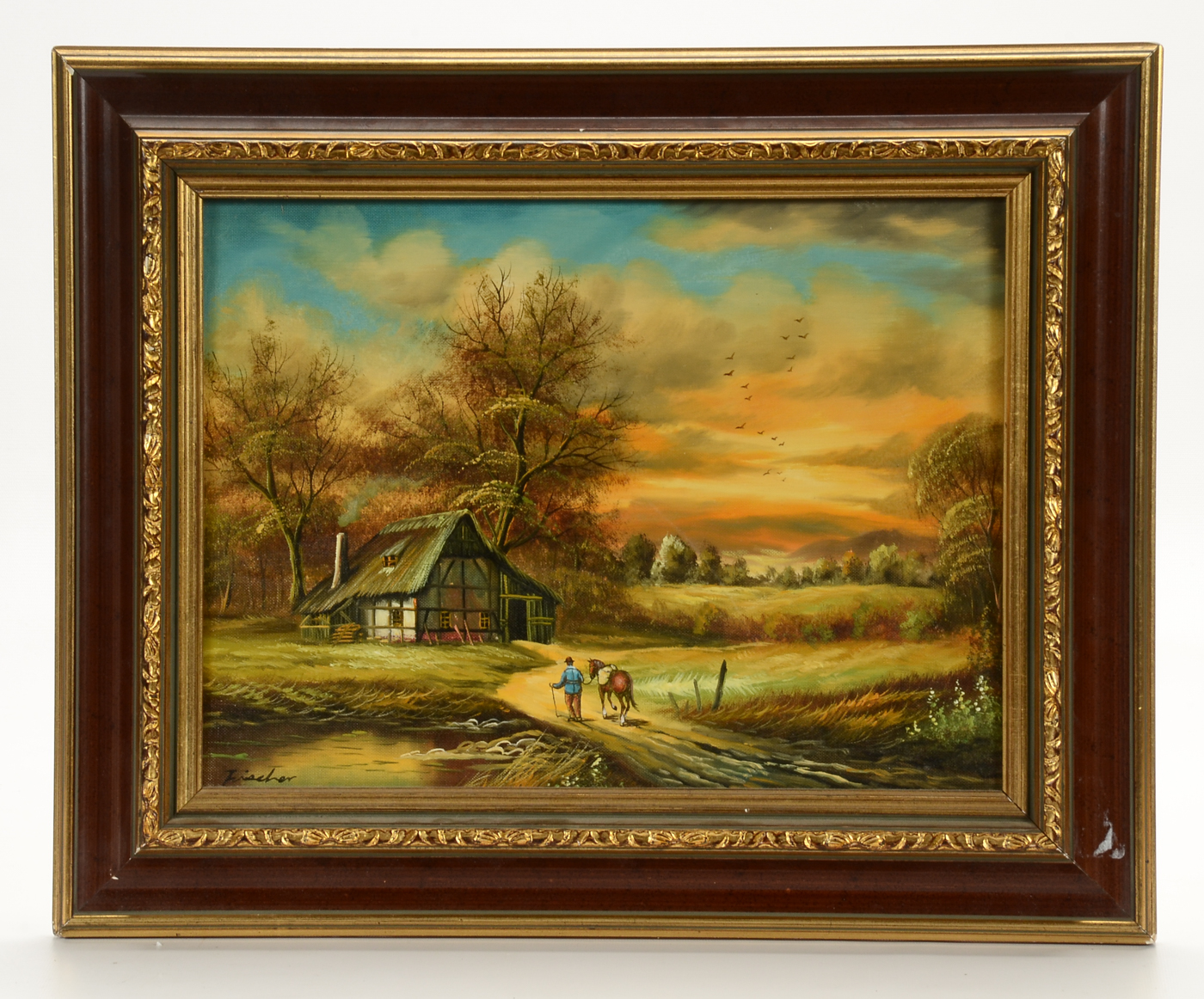 Pair of Fischer Original Decorative Genre Oil Paintings on Canvas