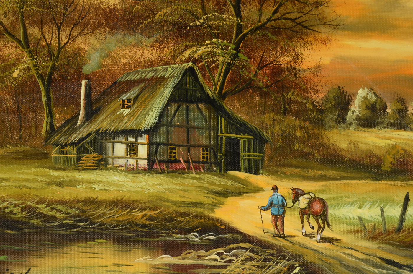 Pair of Fischer Original Decorative Genre Oil Paintings on Canvas