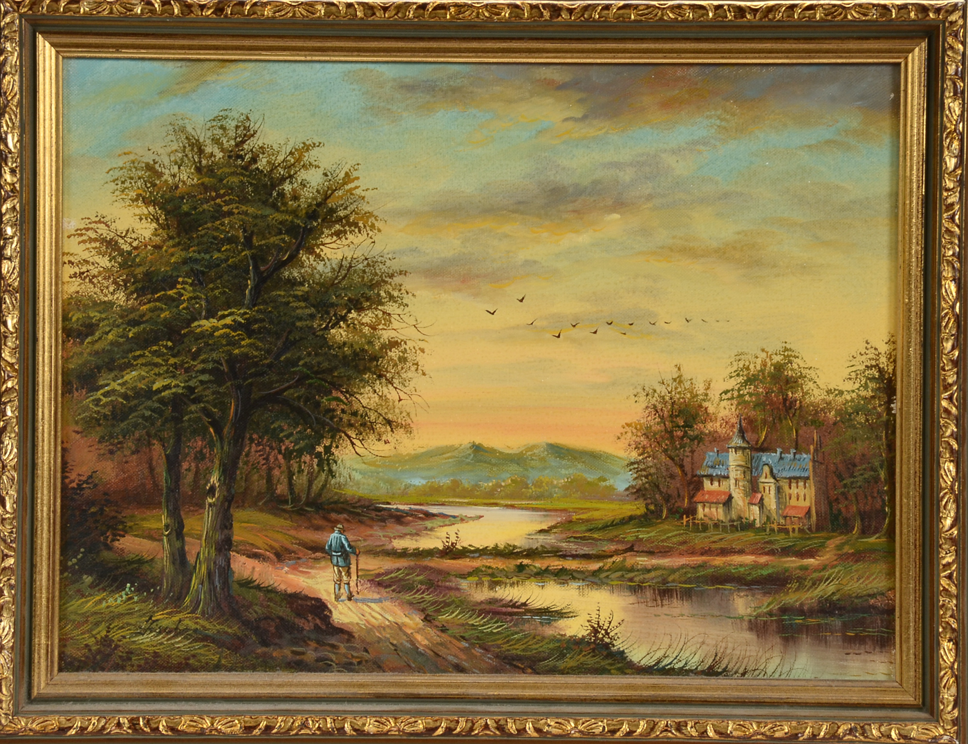 Pair of Fischer Original Decorative Genre Oil Paintings on Canvas