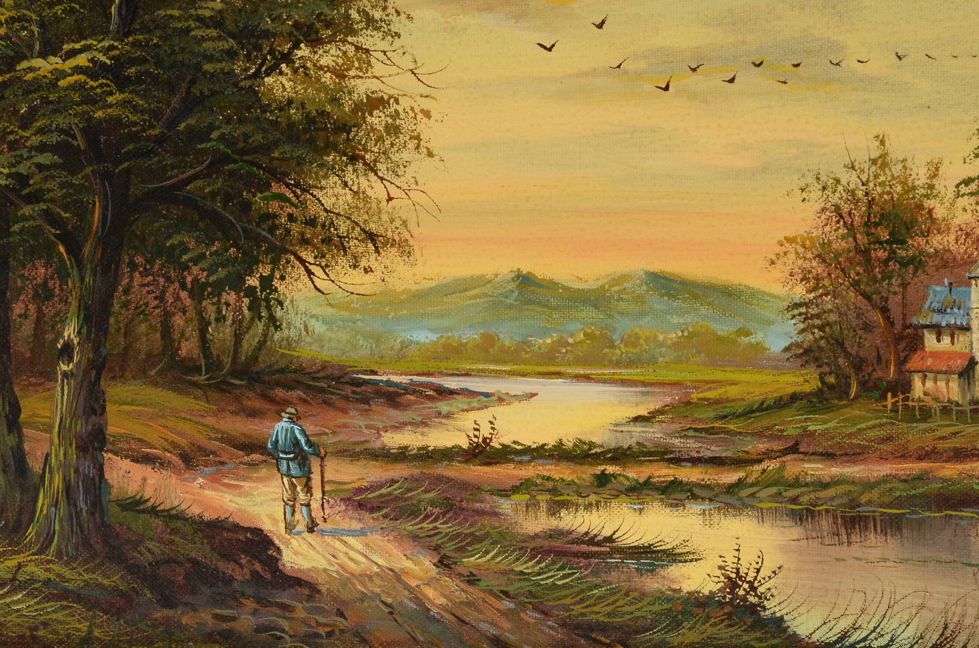 Pair of Fischer Original Decorative Genre Oil Paintings on Canvas