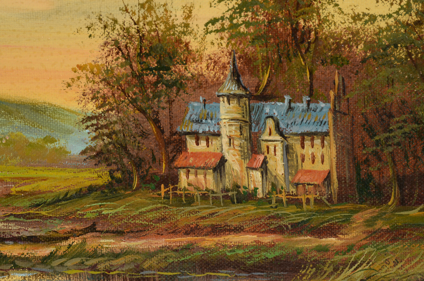 Pair of Fischer Original Decorative Genre Oil Paintings on Canvas