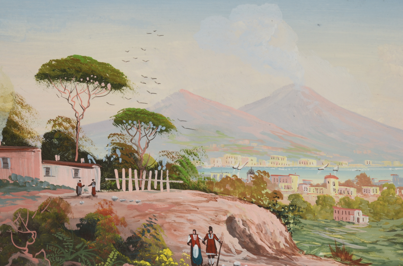 Unframed Tempera Souvenir Painting of Naples Landscape