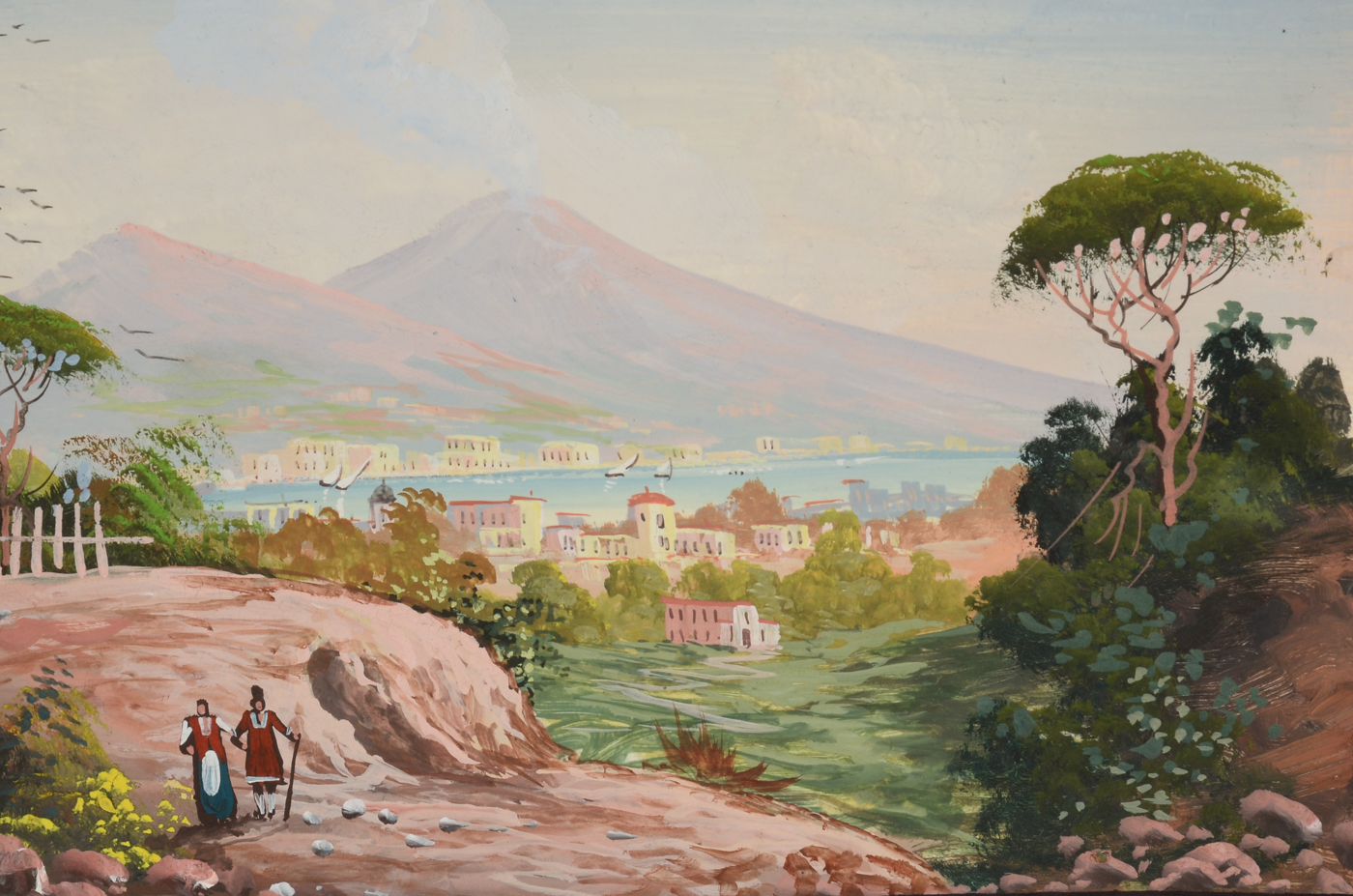 Unframed Tempera Souvenir Painting of Naples Landscape
