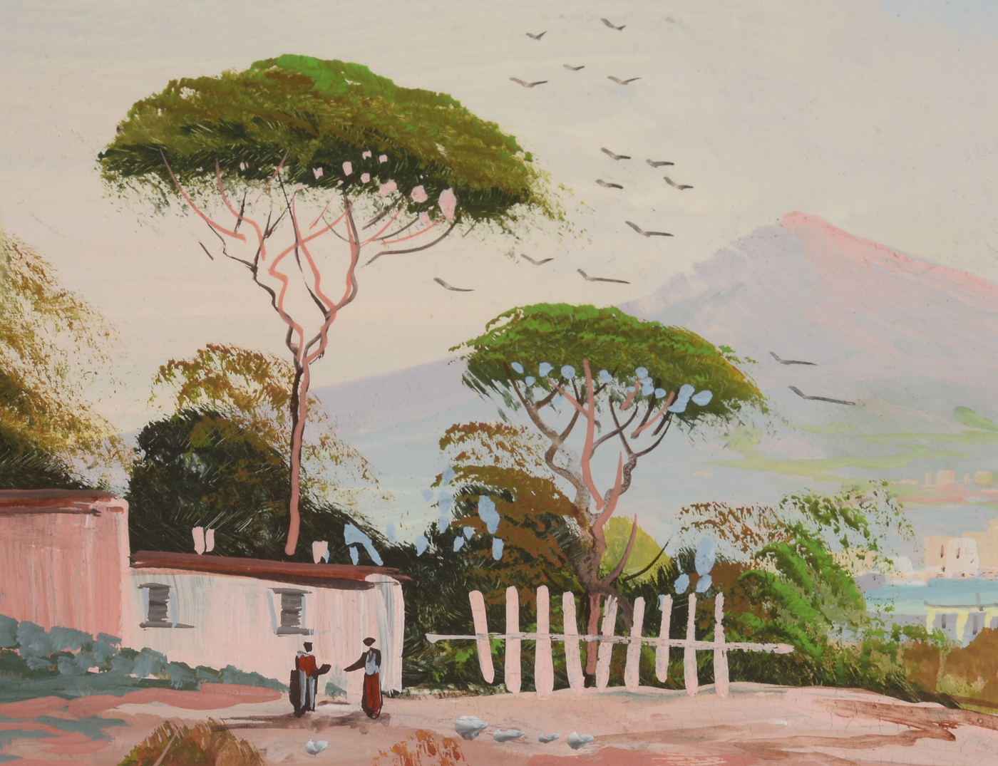 Unframed Tempera Souvenir Painting of Naples Landscape