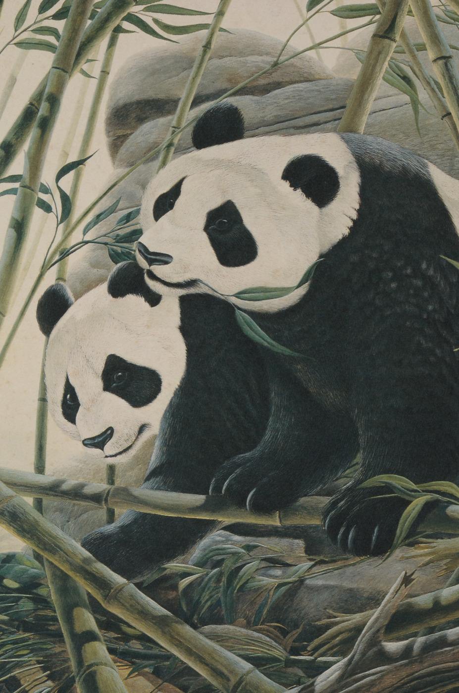 John Ruthven Signed Small-Scale Offset Lithograph "Panda Bears"