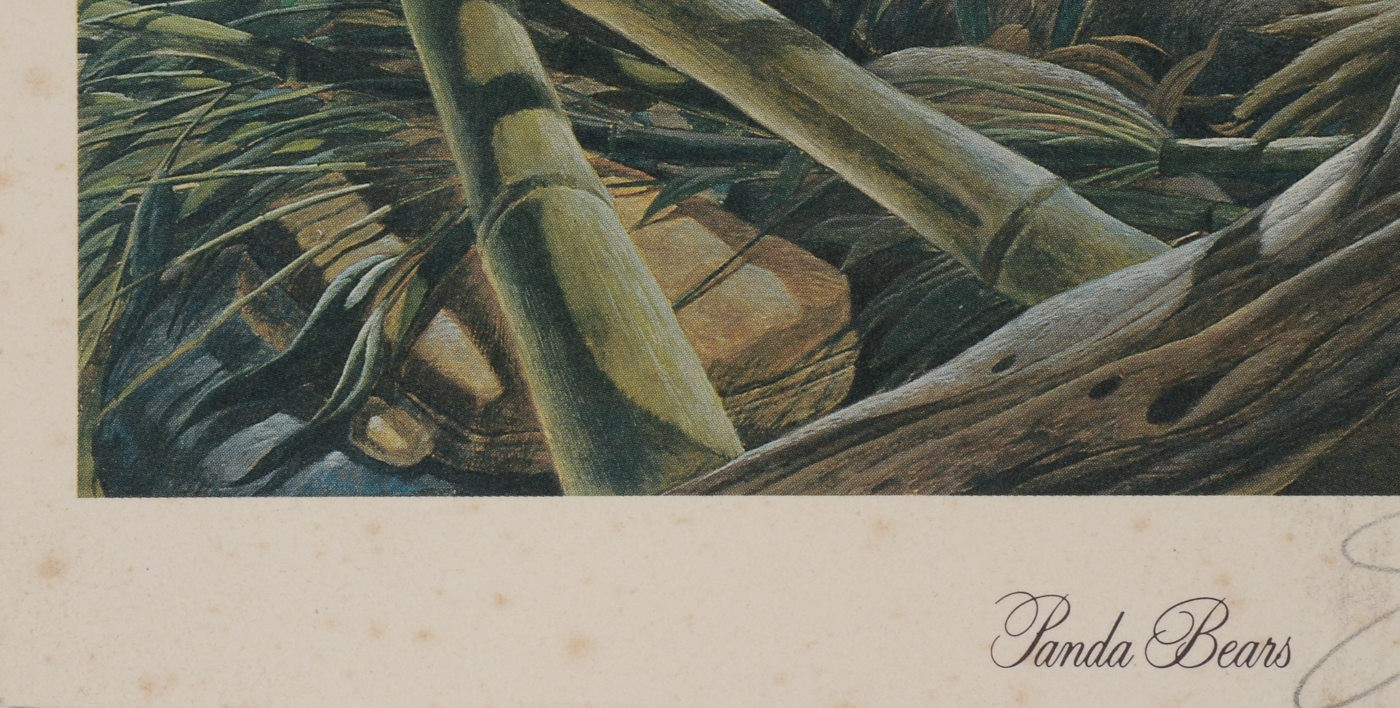 John Ruthven Signed Small-Scale Offset Lithograph "Panda Bears"