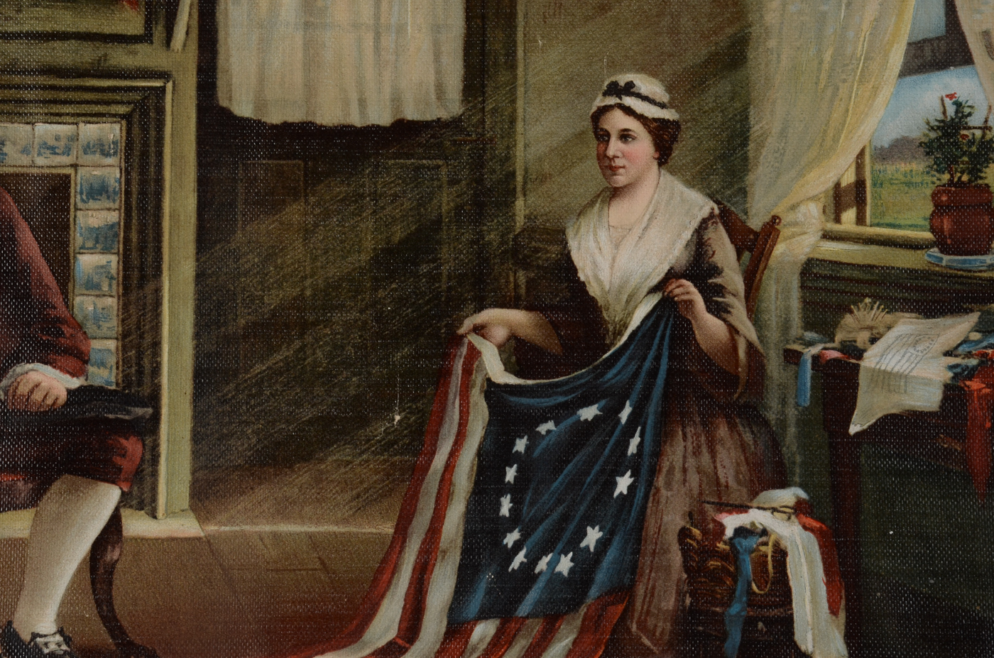 Antique 1893 Early Offset Lithograph after C. H. Weisgerber "Birth of Our Nation's Flag" Inscribed to L. C. Schrickel of Cincinnati