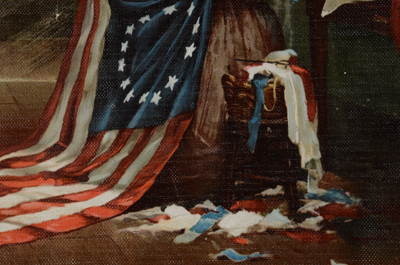 Antique 1893 Early Offset Lithograph after C. H. Weisgerber "Birth of Our Nation's Flag" Inscribed to L. C. Schrickel of Cincinnati