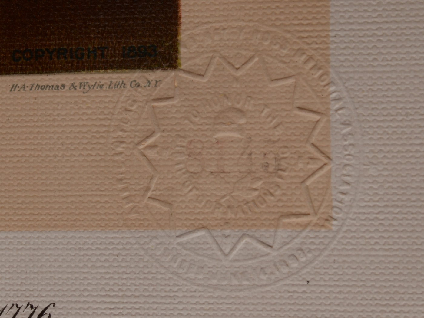 Antique 1893 Early Offset Lithograph after C. H. Weisgerber "Birth of Our Nation's Flag" Inscribed to L. C. Schrickel of Cincinnati