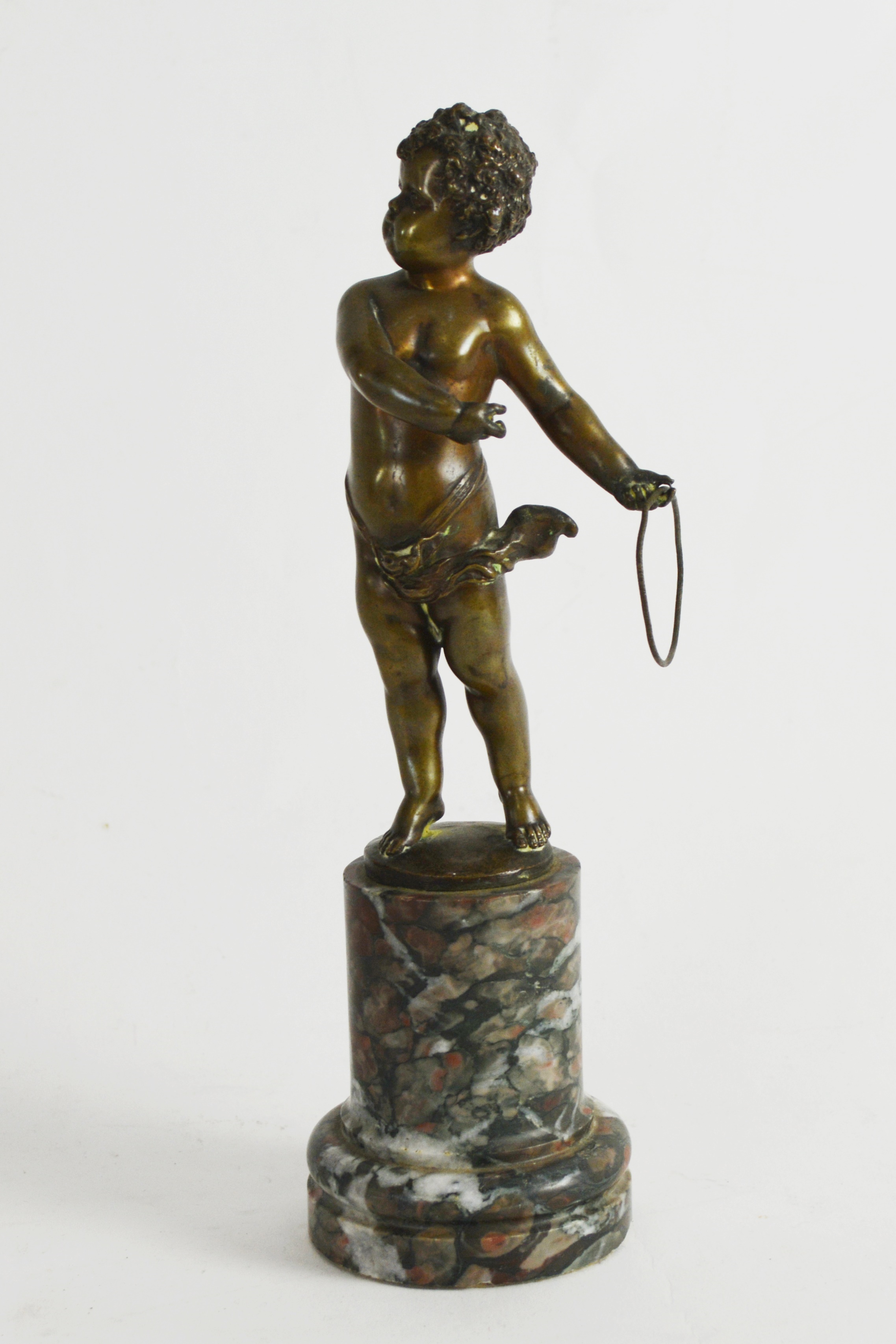 Bronze Cherub Statue On Marble Plinth
