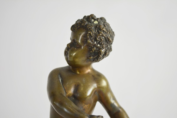 Bronze Cherub Statue On Marble Plinth