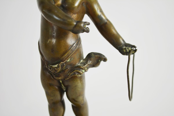 Bronze Cherub Statue On Marble Plinth