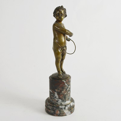Bronze Cherub Statue On Marble Plinth