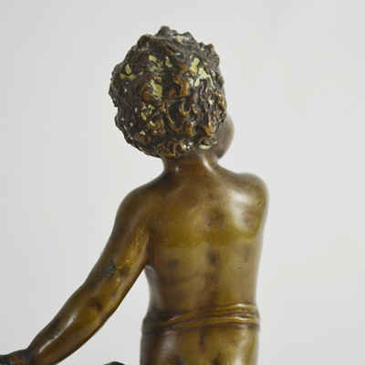 Bronze Cherub Statue On Marble Plinth
