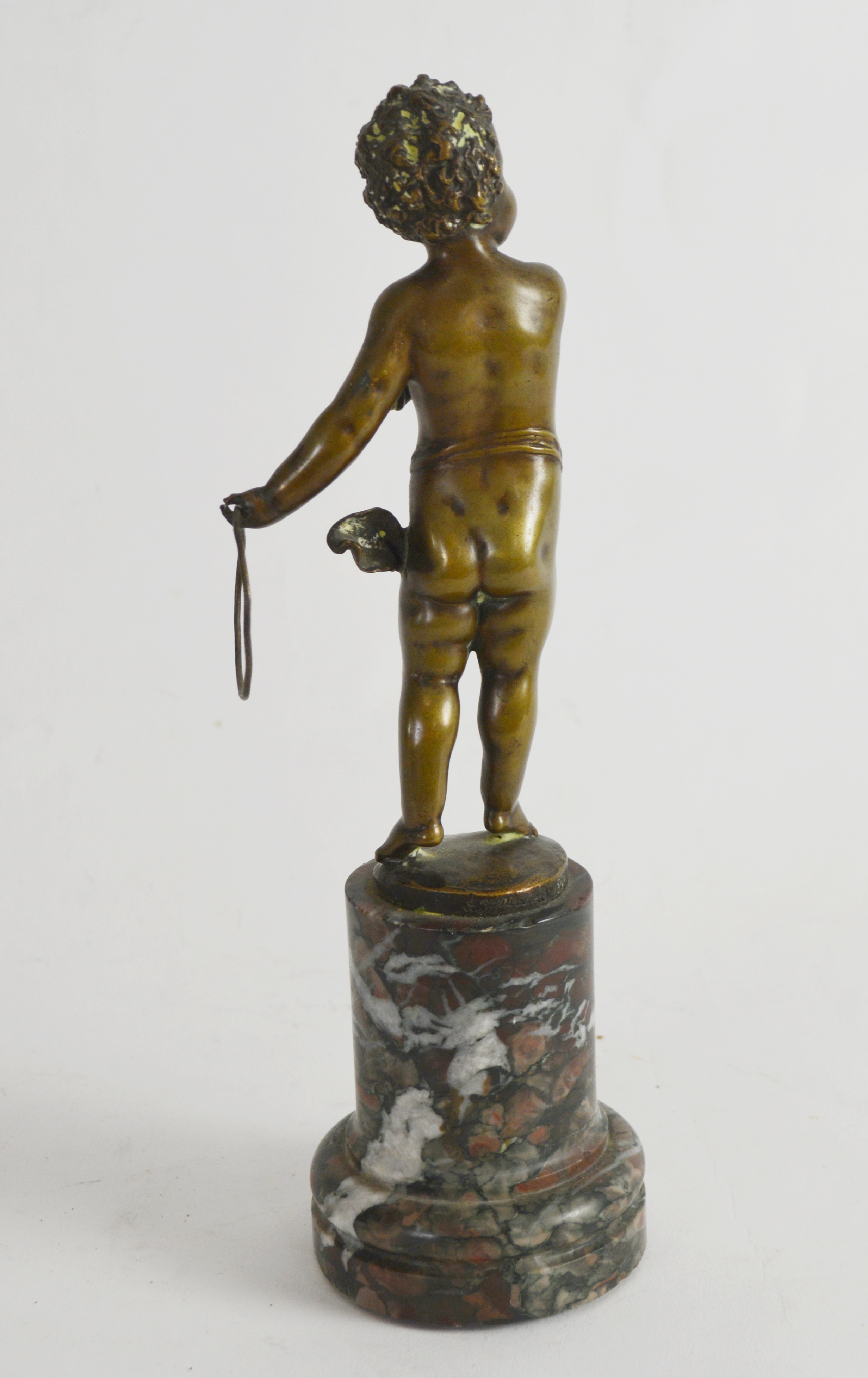 Bronze Cherub Statue On Marble Plinth