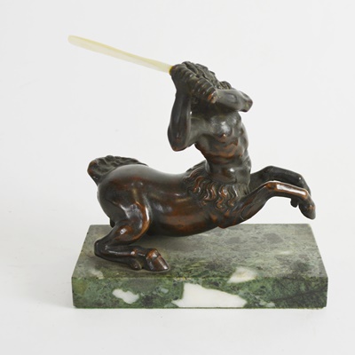 Vintage Bronze Centaur With Mother of Pearl Sword Statue