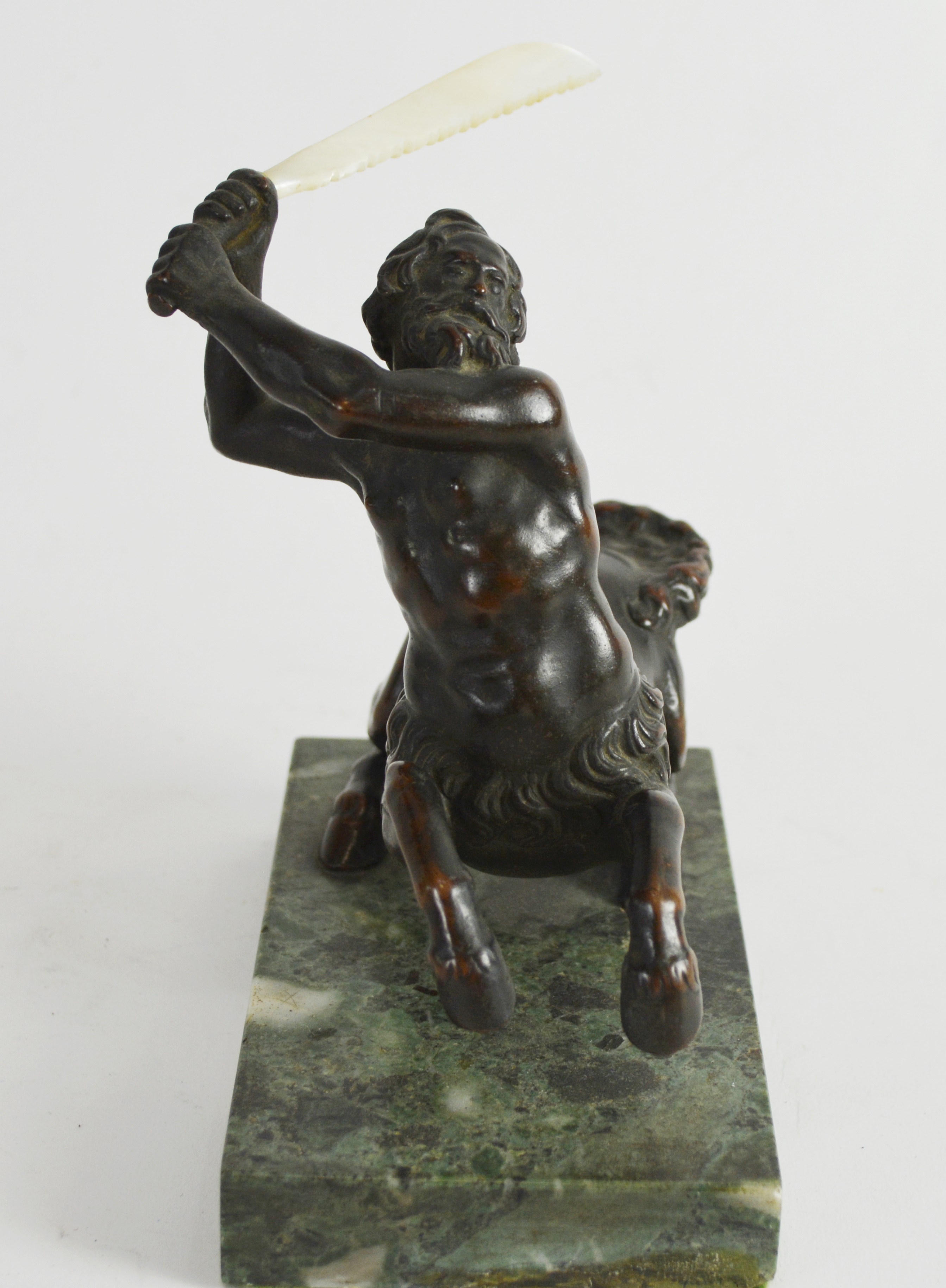 Vintage Bronze Centaur With Mother of Pearl Sword Statue