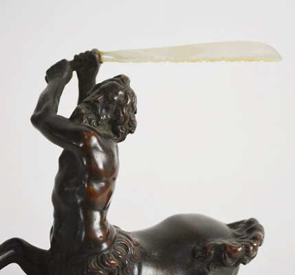 Vintage Bronze Centaur With Mother of Pearl Sword Statue