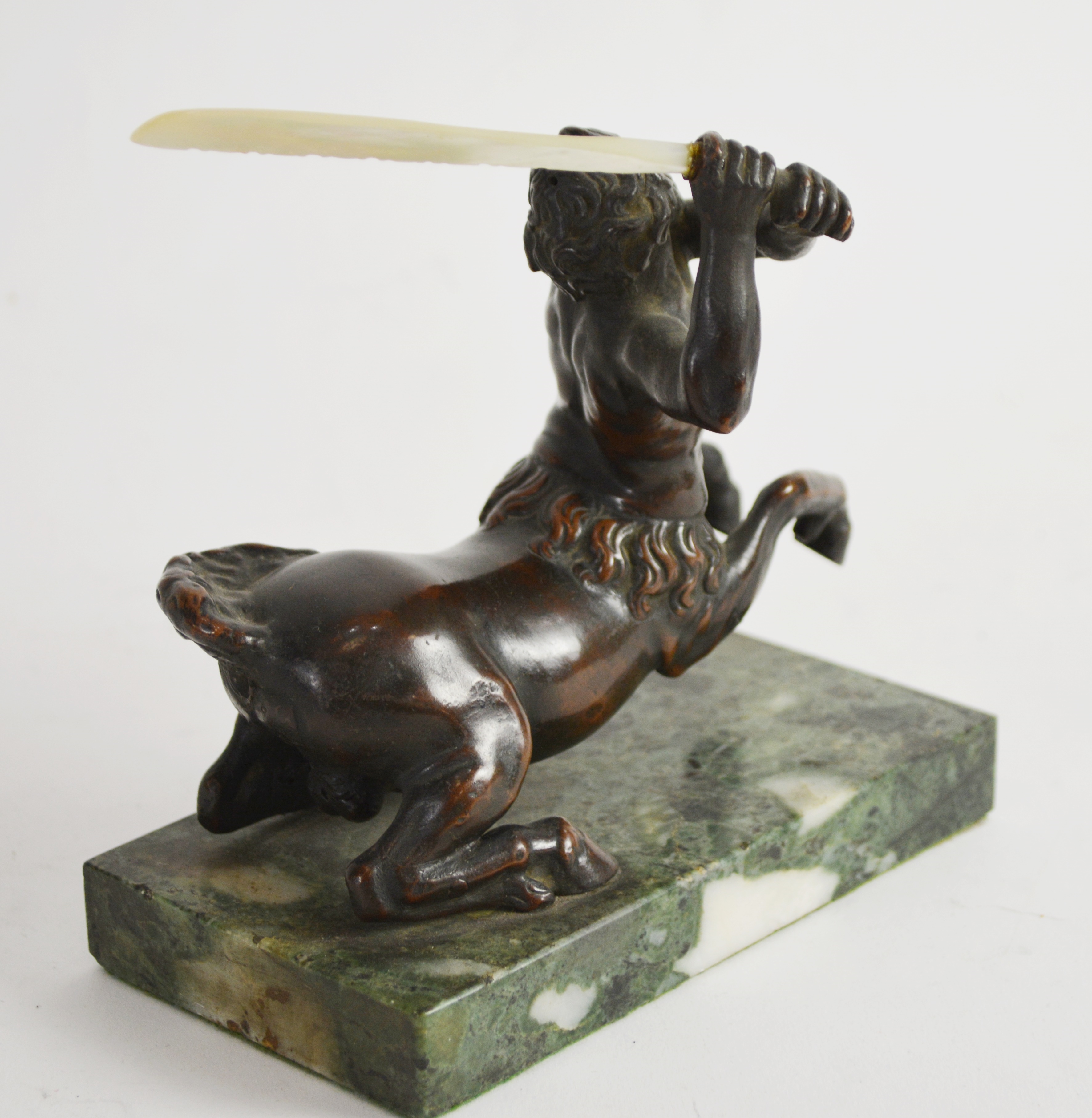 Vintage Bronze Centaur With Mother of Pearl Sword Statue