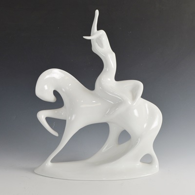 Royal Dux Bohemia Modernist Lady and Horse Figurine