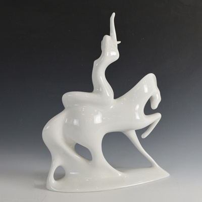 Royal Dux Bohemia Modernist Lady and Horse Figurine