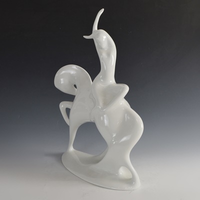 Royal Dux Bohemia Modernist Lady and Horse Figurine