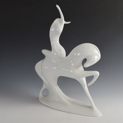 Royal Dux Bohemia Modernist Lady and Horse Figurine