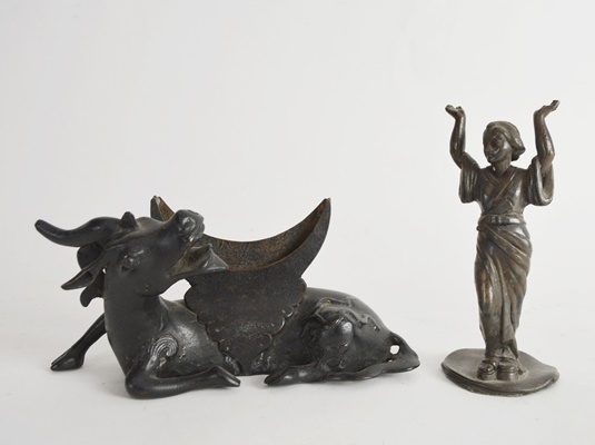 Metal Dragon Bowl and Figurine