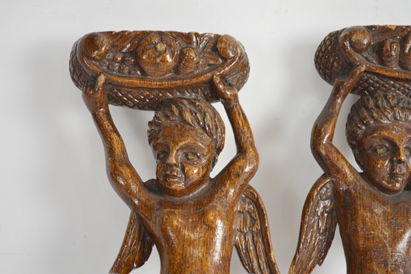 Two Carved Cherub Wood Wall Hanging