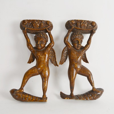 Two Carved Cherub Wood Wall Hanging