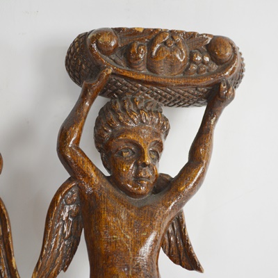 Two Carved Cherub Wood Wall Hanging