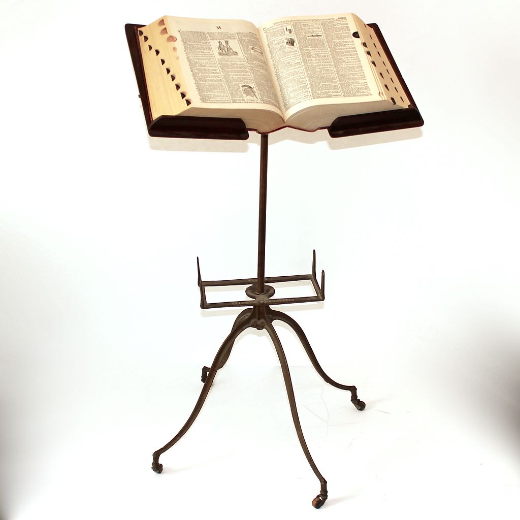 Antique Book Stand and 1952 "Webster's Illustrated 20th Century Dictionary"