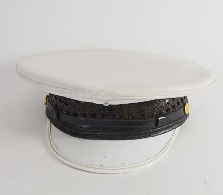 Vintage White With Black Wicker Hat