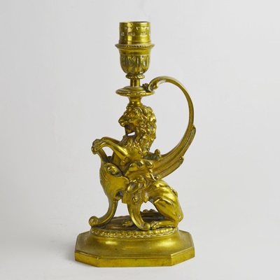 Vintage Griffin Cast Brass Candlestick