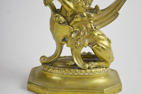 Vintage Griffin Cast Brass Candlestick