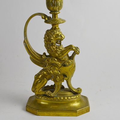 Vintage Griffin Cast Brass Candlestick