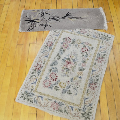 Vintage Needle Point Area Rug and Flat Weave Accent Rug