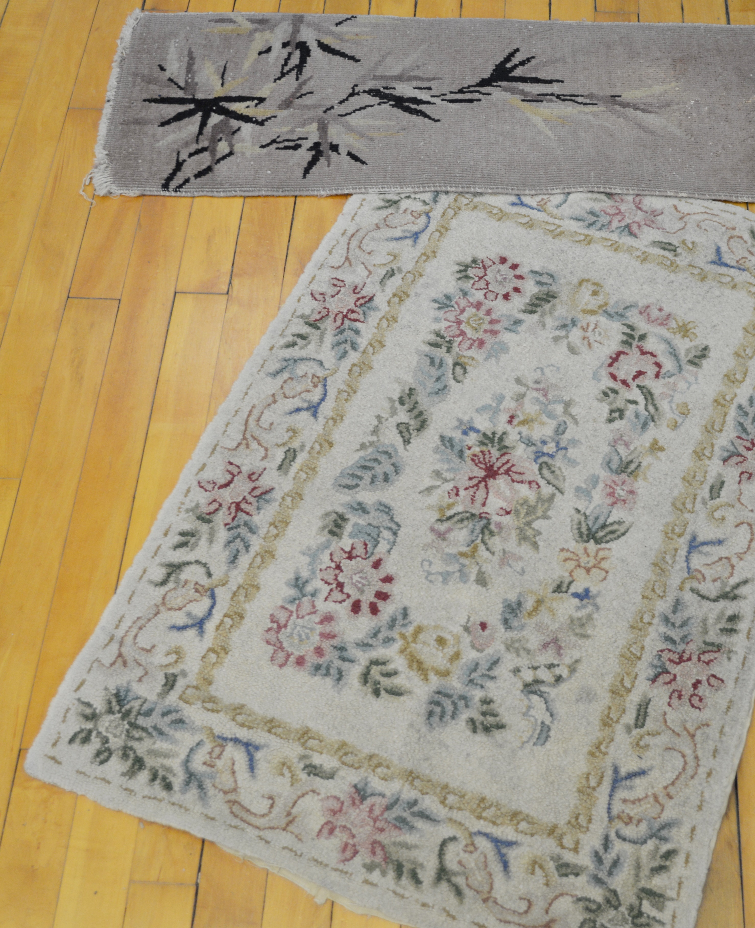 Vintage Needle Point Area Rug and Flat Weave Accent Rug