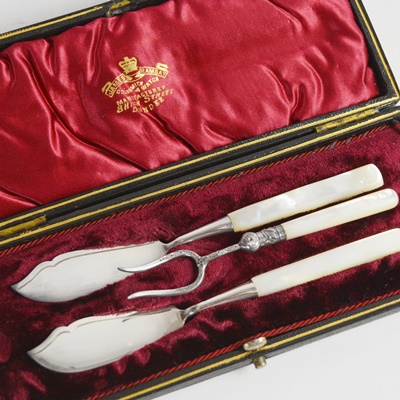 Antique Mother of Pearl Handle Serving Set With Sterling Fork