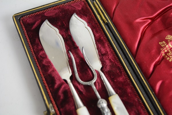 Antique Mother of Pearl Handle Serving Set With Sterling Fork