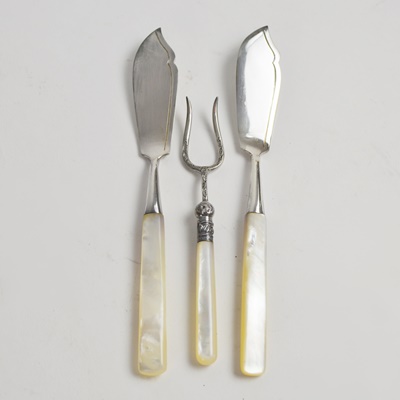 Antique Mother of Pearl Handle Serving Set With Sterling Fork