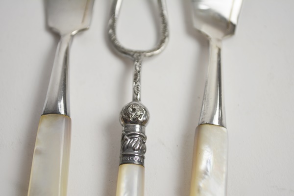 Antique Mother of Pearl Handle Serving Set With Sterling Fork