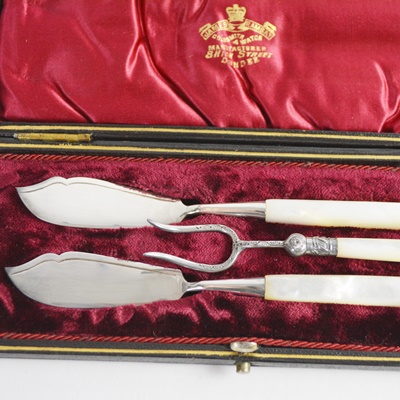 Antique Mother of Pearl Handle Serving Set With Sterling Fork