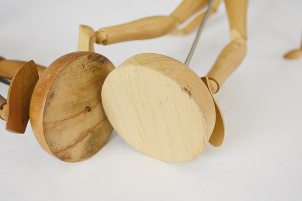 Two Wood Artist Mannequin Drawing Figures