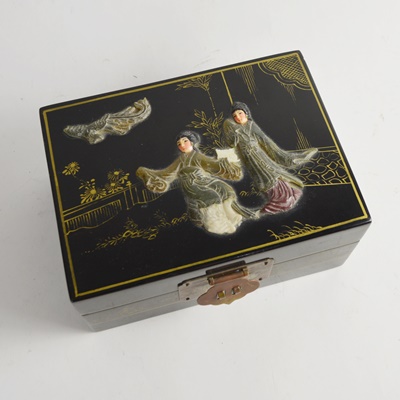 Vintage Chinese Black Lacquered Jewelry Box