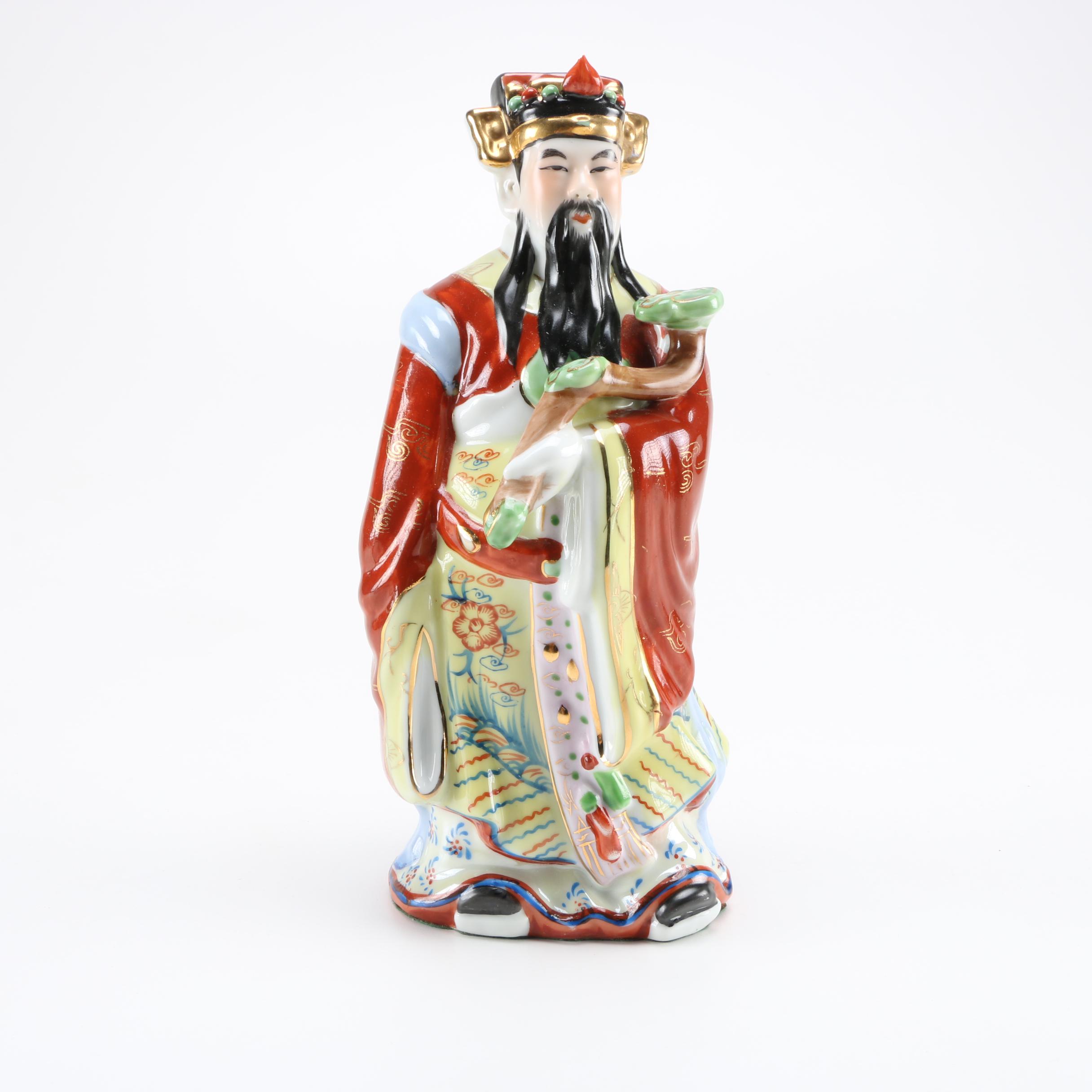 Chinese God of Prosperity Porcelain Figurine