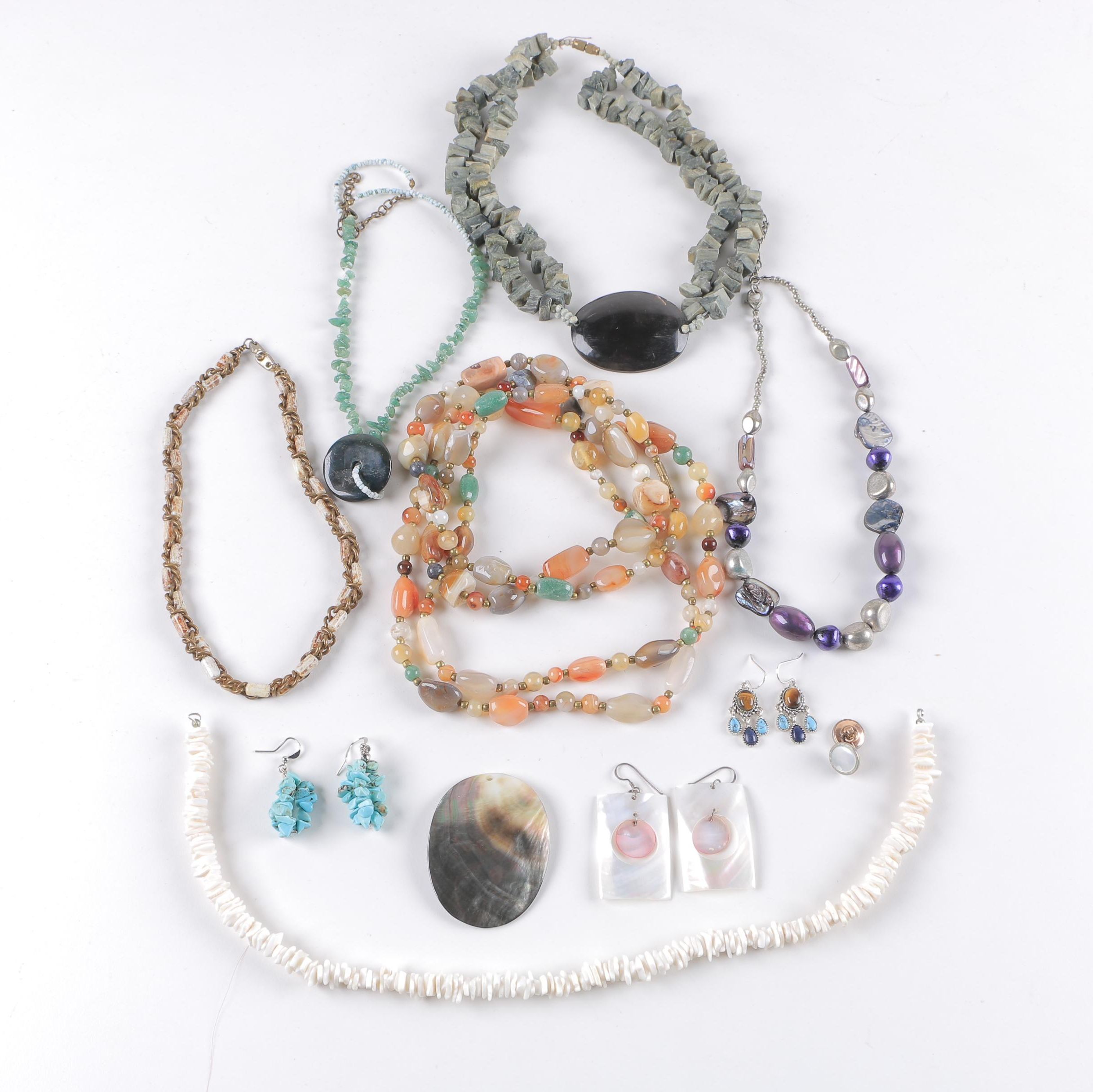 Mixed Stones Including Mother of Pearl Costume Jewelry