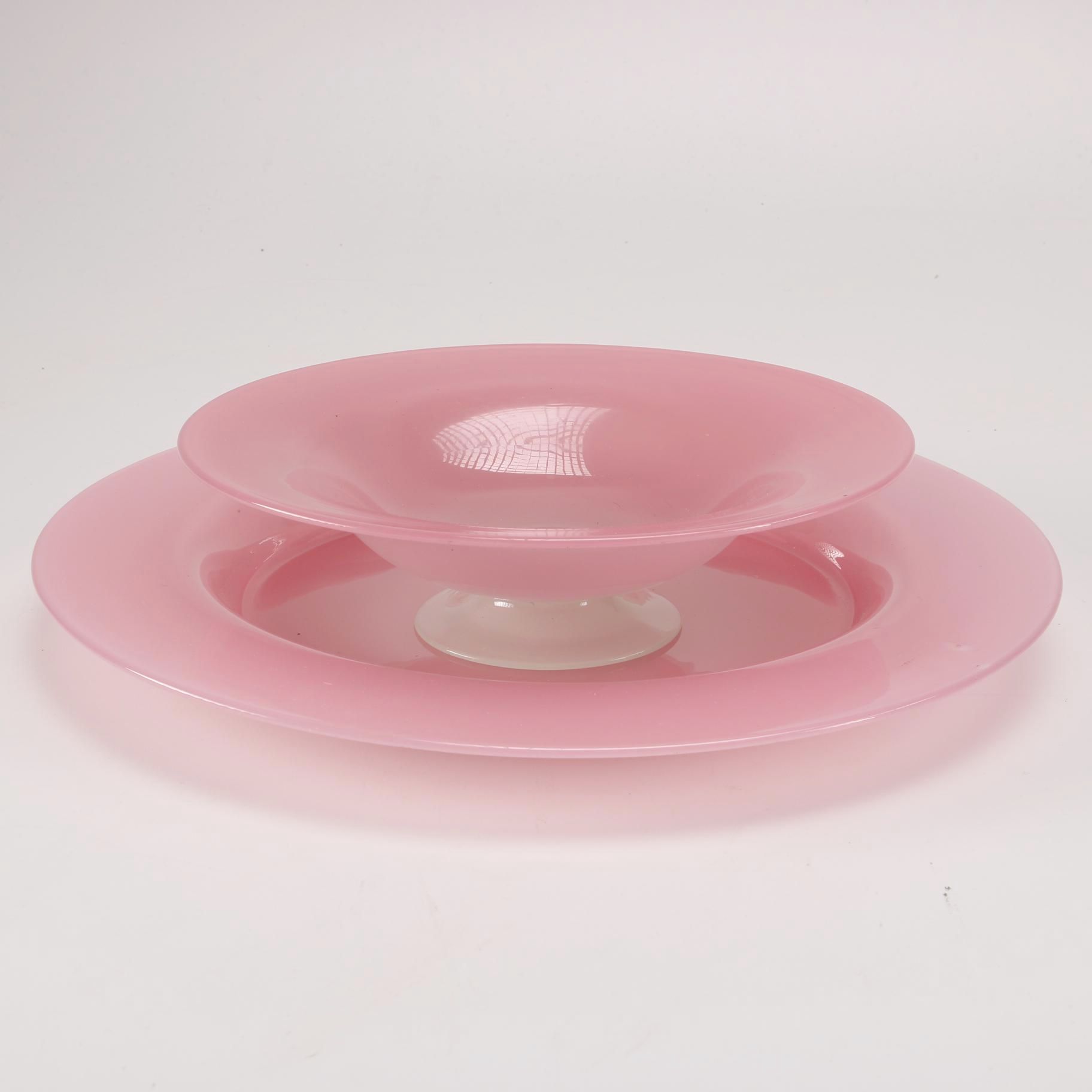 Steuben Rosaline and Alabaster Platter And Bowl