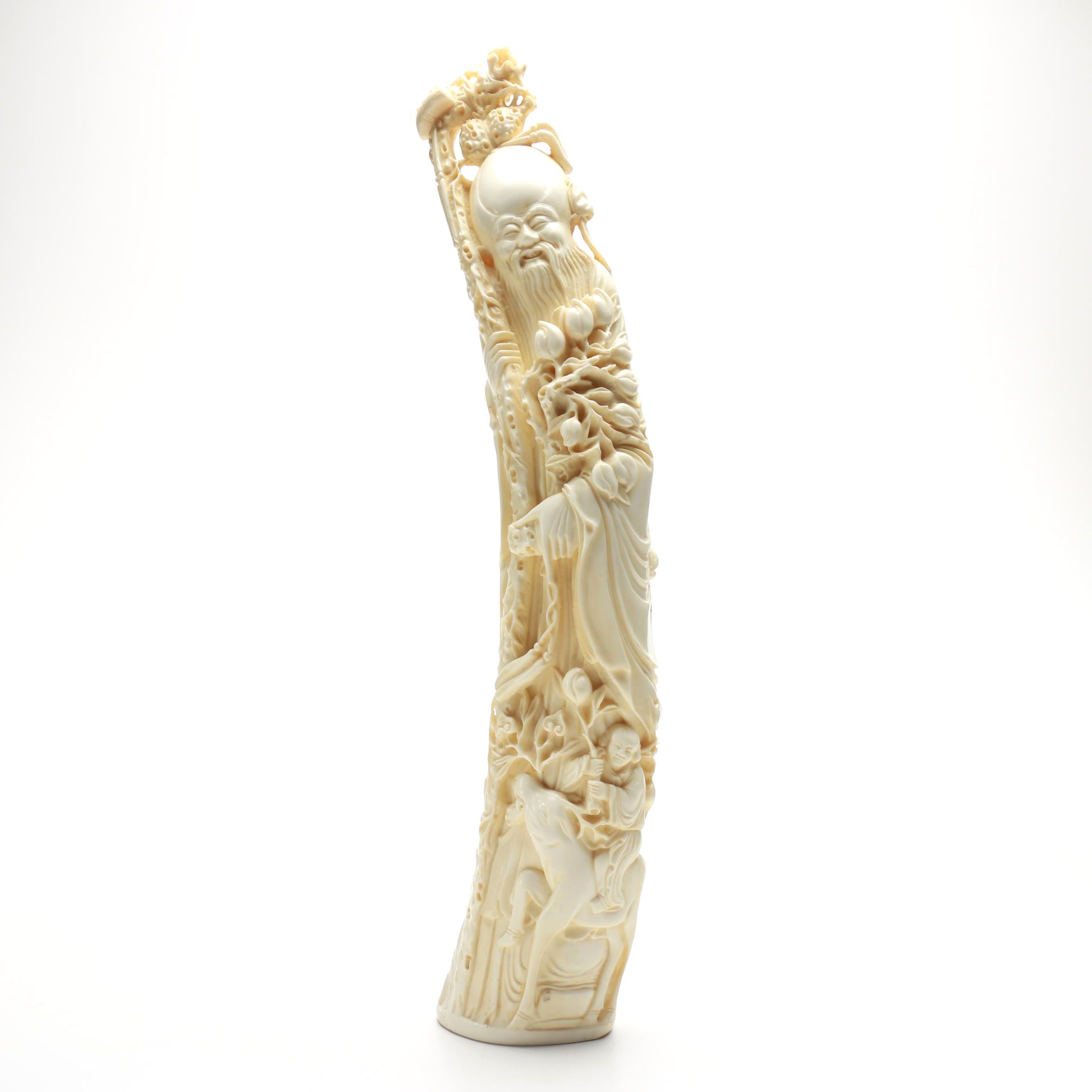 Plastic Replica of Antique Chinese Shou Xing Tusk Carving