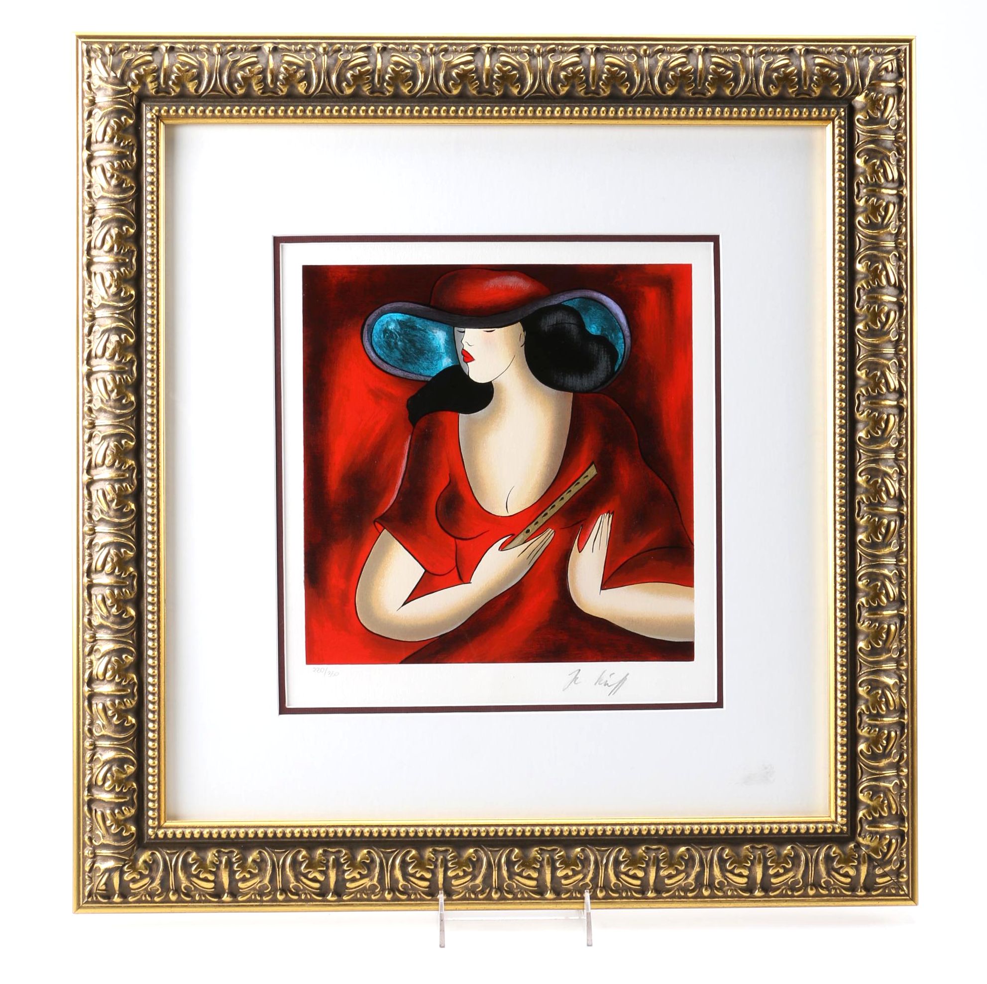 Linda Le Kinff Limited Edition Serigraph "Pelagie Joue de la Flute"